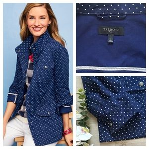 TALBOTS X XL India Ink Polka Dot Blue White Casual Drawcord Jacket Coat 0X